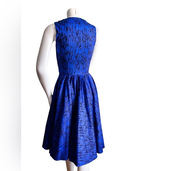Laura Byrne Blue Flocked Vintage Fit Flare Retro Swing Dress Prom Wedding Formal - Picture 4 of 15